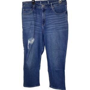 HOLLISTER Jean Distressed Straight High Waist Whiskering Denim Womens 14 Blue